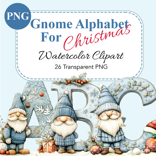 Watercolor Christmas Alphabet Gnome | High-Quality Digital Download | 10x10 inches PNG