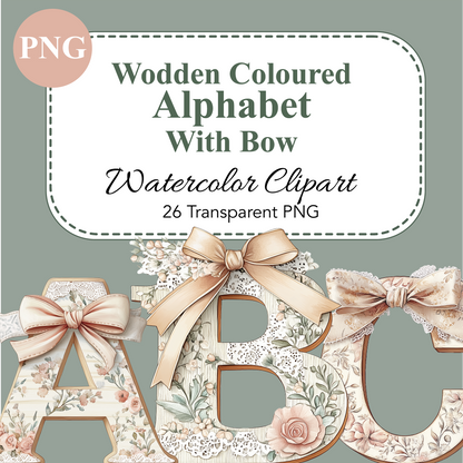 Wood Alphabet Decorated with Bows | High-Quality Digital Download | 10x10 inches PNG