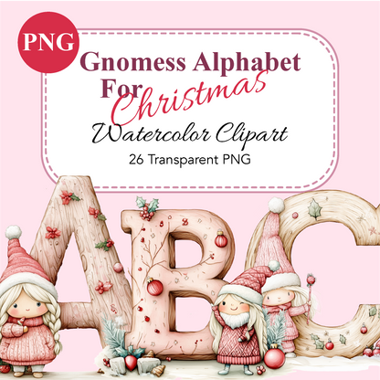 Watercolor Christmas Alphabet Gnomess | High-Quality Digital Download | 10x10 inches PNG