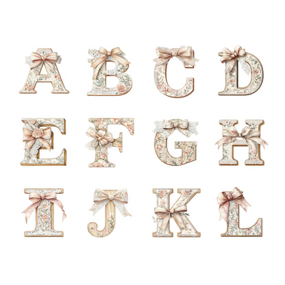 Wood Alphabet Decorated with Bows | High-Quality Digital Download | 10x10 inches PNG