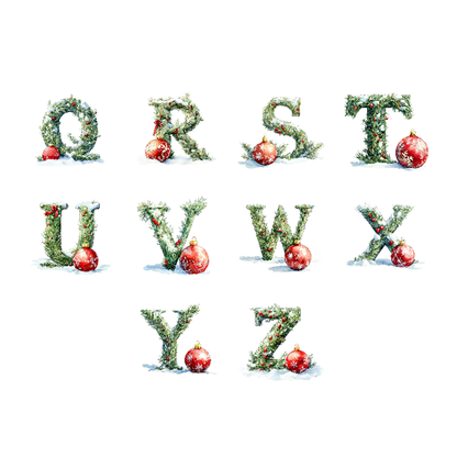 Watercolor Christmas Alphabet | High-Quality Digital Download | 10x10 inches PNG