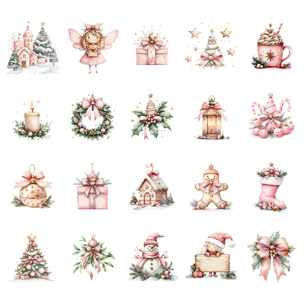 Pink Watercolor Christmas Clipart | High-Quality Digital Download | 10x10 inches PNG