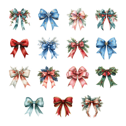 Watercolor Christmas Bows | High-Quality Digital Download | 10x10 inches PNG