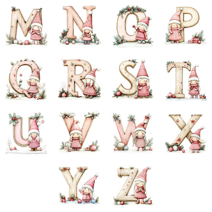 Watercolor Christmas Alphabet Gnomess | High-Quality Digital Download | 10x10 inches PNG