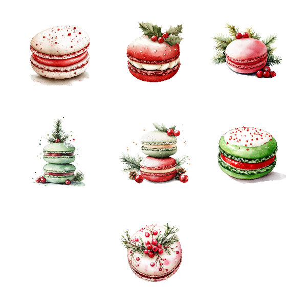 Christmas Watercolor Coffee Cups, Cupcakes & Macarons Clipart | High-Quality 10x10 Inches PNG